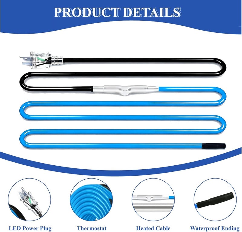 Methuker 24Ft 120V Heat Cable for Pipes Freeze Protection,Self-Regulating Heating Tape for Water Pipes on Metal and Plastic Pipes, Frost Protection for RV, Drain, Sewer,Keeps Water Flowing at -40°F - Image 2